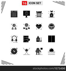 Pack of 16 Modern Solid Glyphs Signs and Symbols for Web Print Media such as management, investment, computer, growth, system Editable Vector Design Elements