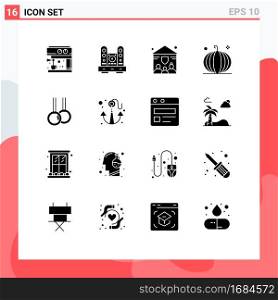 Pack of 16 Modern Solid Glyphs Signs and Symbols for Web Print Media such as gymnastics, thanksgiving, family, harvest, crop Editable Vector Design Elements