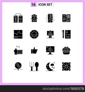 Pack of 16 Modern Solid Glyphs Signs and Symbols for Web Print Media such as international, visa, settings, id, map pin Editable Vector Design Elements