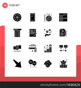 Pack of 16 Modern Solid Glyphs Signs and Symbols for Web Print Media such as search, engine, iphone, communication, hobbies Editable Vector Design Elements