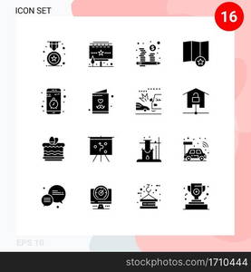 Pack of 16 Modern Solid Glyphs Signs and Symbols for Web Print Media such as mobile, app, budget, star, map Editable Vector Design Elements