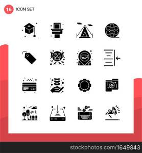 Pack of 16 Universal Glyph Icons for Print Media on White Background.. Creative Black Icon vector background