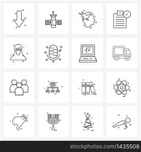 Pack of 16 Universal Line Icons for Web Applications avatar, tick, telecommunication, education, clip Vector Illustration