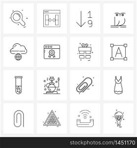 Pack of 16 Universal Line Icons for Web Applications cloud, Halloween, arrange tool, bird, down Vector Illustration