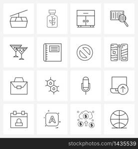Pack of 16 Universal Line Icons for Web Applications identification, search, lab jar, wardrobe, furniture Vector Illustration