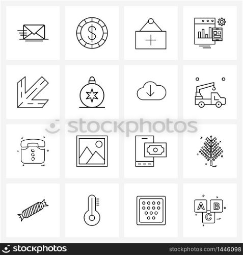 Pack of 16 Universal Line Icons for Web Applications left, arrow, board, setting, graph Vector Illustration