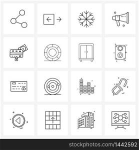 Pack of 16 Universal Line Icons for Web Applications money, speaker, left, megaphone, loudspeaker Vector Illustration