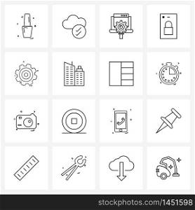 Pack of 16 Universal Line Icons for Web Applications setting, locked, laptop, lock, mobile Vector Illustration