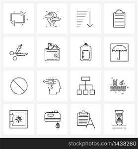 Pack of 16 Universal Line Icons for Web Applications wallet, cutting, volume, trimmer scissor, document Vector Illustration