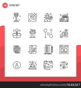 Pack of 16 Universal Outline Icons for Print Media on White Background.. Creative Black Icon vector background