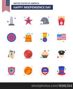 Pack of 16 USA Independence Day Celebration Flats Signs and 4th July Symbols such as independece  usa  usa  food  frise Editable USA Day Vector Design Elements