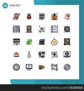 Pack of 25 creative Filled line Flat Colors of head, mailing, database, inbox, contact Editable Vector Design Elements