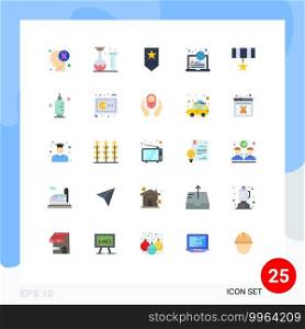 Pack of 25 creative Flat Colors of award, online, school, learning, international Editable Vector Design Elements