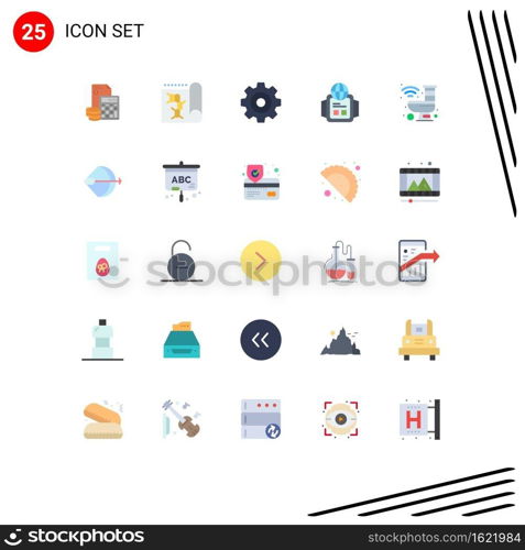 Pack of 25 creative Flat Colors of bathroom, watch, laboratory, technology, detail Editable Vector Design Elements