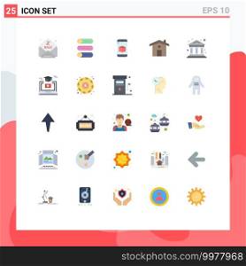 Pack of 25 creative Flat Colors of degree, bank, cell, school, house Editable Vector Design Elements