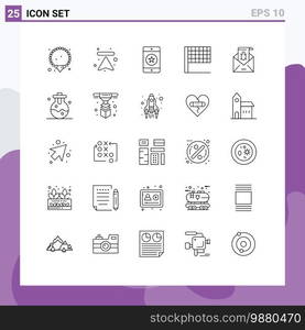 Pack of 25 creative Lines of email, e, devices, bug, flag Editable Vector Design Elements