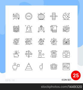 Pack of 25 creative Lines of email, holiday, pumpkin, halloween, gear Editable Vector Design Elements