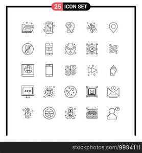 Pack of 25 creative Lines of location, tulip, activity, present, speed Editable Vector Design Elements