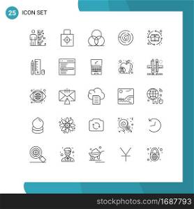 Pack of 25 creative Lines of maze, circle maze, security, circle, wheel Editable Vector Design Elements