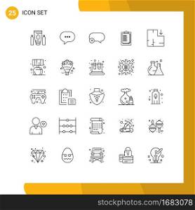 Pack of 25 creative Lines of plan, presentation, chat, result, notepad Editable Vector Design Elements