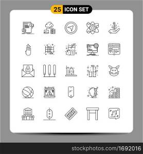 Pack of 25 creative Lines of startup, growth, direction, atom, lab Editable Vector Design Elements