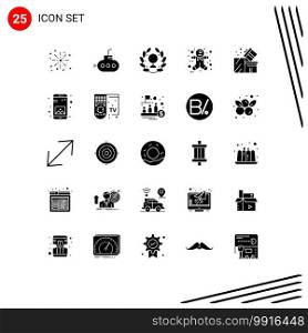 Pack of 25 creative Solid Glyphs of app, shopping, leaf, package, gift Editable Vector Design Elements