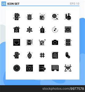 Pack of 25 creative Solid Glyphs of back to school, social, waste, share, shopping Editable Vector Design Elements