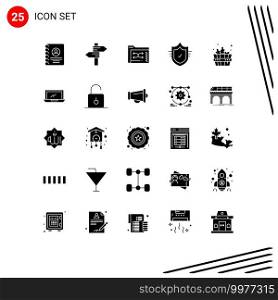 Pack of 25 creative Solid Glyphs of bathhouse, secure, backup, protection, management Editable Vector Design Elements