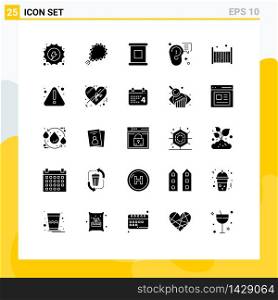 Pack of 25 creative Solid Glyphs of bed, marketing, muslim, ear, buzz Editable Vector Design Elements
