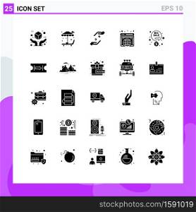 Pack of 25 creative Solid Glyphs of discount, website, faith, internet, global Editable Vector Design Elements