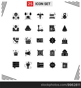 Pack of 25 creative Solid Glyphs of female, fry, caduceus, pan, cook Editable Vector Design Elements