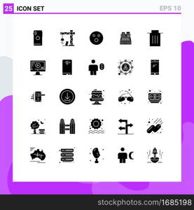 Pack of 25 creative Solid Glyphs of interface, shopping, golfball, printer, fax Editable Vector Design Elements