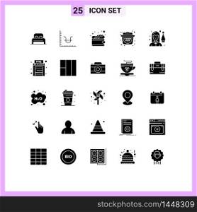 Pack of 25 creative Solid Glyphs of leisure, female, cash, bowling, sale Editable Vector Design Elements