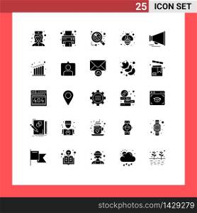 Pack of 25 creative Solid Glyphs of motivation, speaker, cancer, honey, bee Editable Vector Design Elements