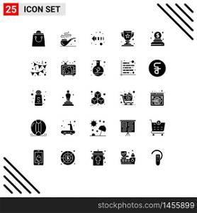 Pack of 25 creative Solid Glyphs of party, birthday, left, money, charity Editable Vector Design Elements