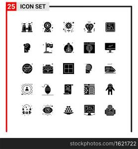 Pack of 25 creative Solid Glyphs of picture, interior, management, image, diamond Editable Vector Design Elements