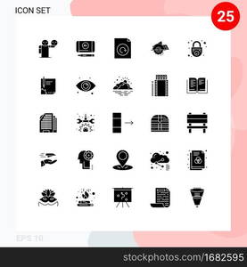 Pack of 25 creative Solid Glyphs of safe, lock, file, repair, circular saw Editable Vector Design Elements