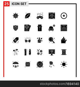 Pack of 25 creative Solid Glyphs of shopping, basket, usa, app, controller Editable Vector Design Elements