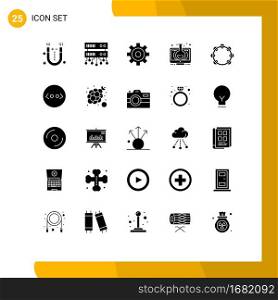 Pack of 25 creative Solid Glyphs of tambourine, music, elearning, instrument, online Editable Vector Design Elements