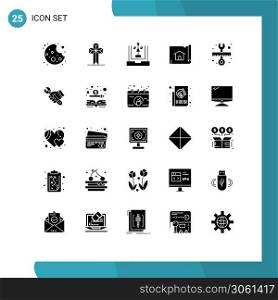 Pack of 25 creative Solid Glyphs of tool, house, develop, map, building Editable Vector Design Elements