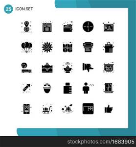 Pack of 25 creative Solid Glyphs of user, interface, cash, technology, film Editable Vector Design Elements