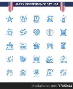Pack of 25 creative USA Independence Day related Blues of bottle  usa  star  presidents  day Editable USA Day Vector Design Elements