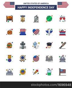 Pack of 25 creative USA Independence Day related Flat Filled Lines of beer  states  usa  baseball  usa Editable USA Day Vector Design Elements