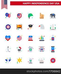 Pack of 25 creative USA Independence Day related Flats of usa  elephent  helmet  american  hand Editable USA Day Vector Design Elements