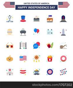 Pack of 25 creative USA Independence Day related Flats of usa  independence  usa  cake  parade Editable USA Day Vector Design Elements