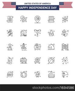 Pack of 25 creative USA Independence Day related Lines of police; badge; location; usa; hat Editable USA Day Vector Design Elements