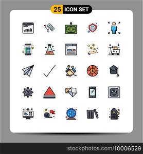 Pack of 25 Modern Filled line Flat Colors Signs and Symbols for Web Print Media such as person, growth, back, ssl, protection Editable Vector Design Elements