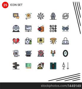 Pack of 25 Modern Filled line Flat Colors Signs and Symbols for Web Print Media such as fire, space, cold, robot, winter Editable Vector Design Elements