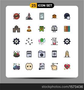 Pack of 25 Modern Filled line Flat Colors Signs and Symbols for Web Print Media such as chat, building, political, house, coding Editable Vector Design Elements
