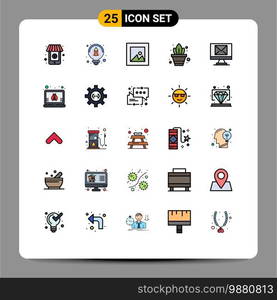 Pack of 25 Modern Filled line Flat Colors Signs and Symbols for Web Print Media such as virus, hacker, photo, new, compose Editable Vector Design Elements